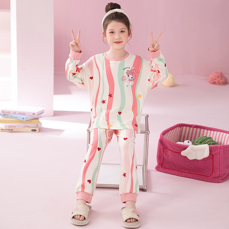 极速女童a睡衣2025新款春秋季款纯棉长袖薄款儿童可爱家居服小女