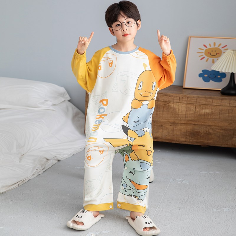 极速男童连体睡衣纯棉长袖薄款秋季卡通儿童男孩S宝宝防着凉睡袋