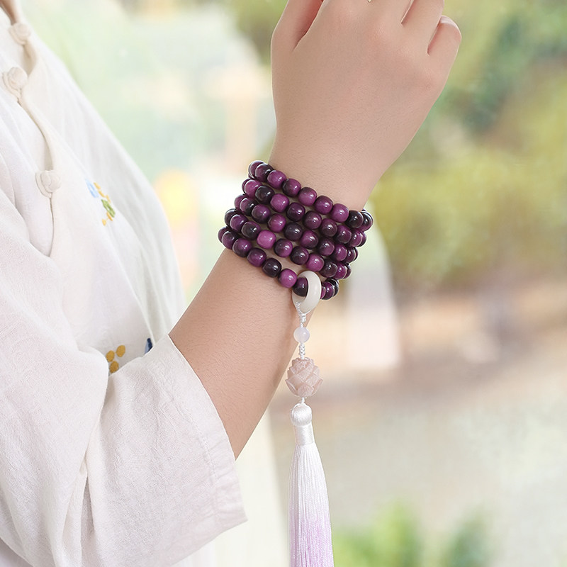 极速国风天然白玉菩提手持手串女款108颗文玩念珠W项链盘玩流苏手