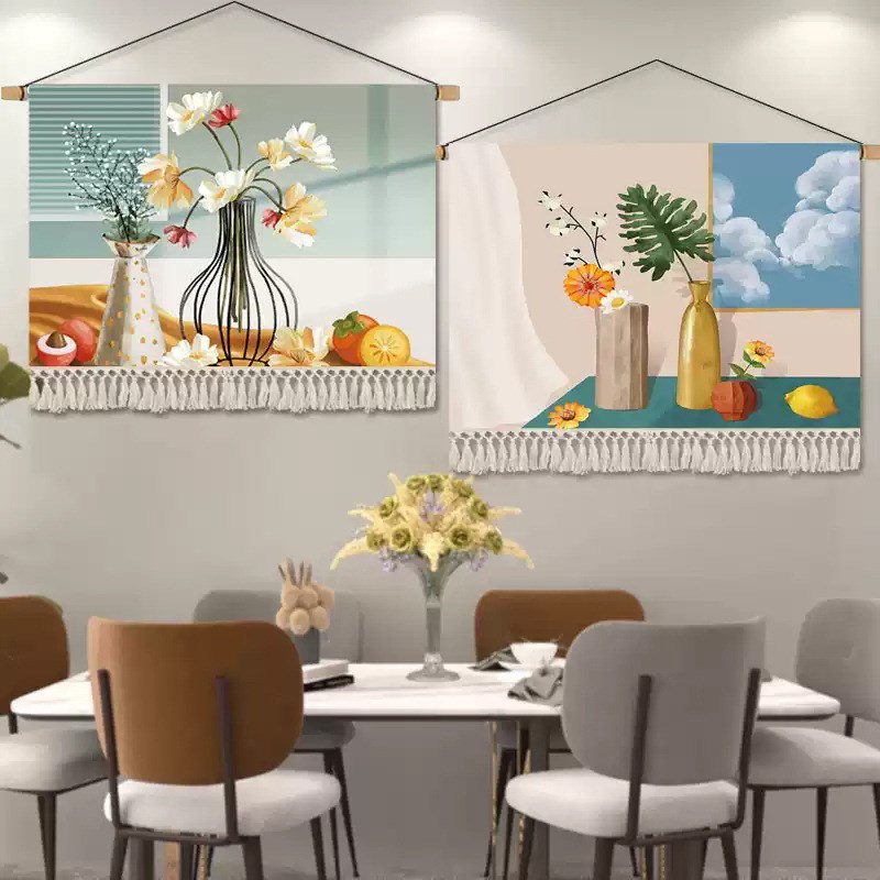 北欧ins简约花卉挂毯布艺卧室餐厅装饰画挂O画床头背景墙布画挂布图片