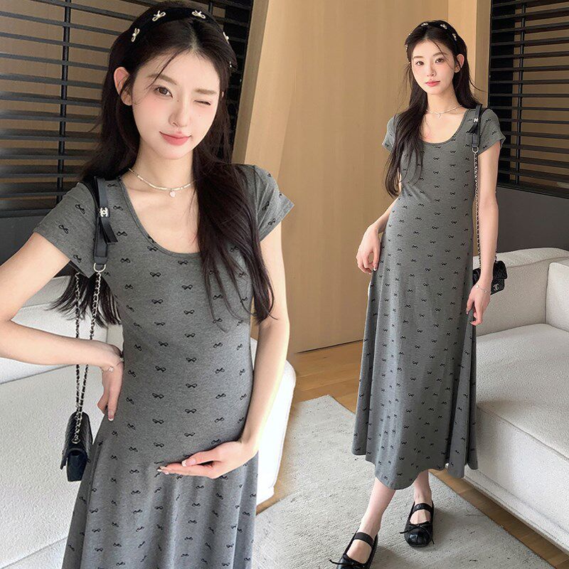 新品孕妇装夏装2025新款连衣裙夏季短I袖t恤裙小个子宽松休闲遮肚