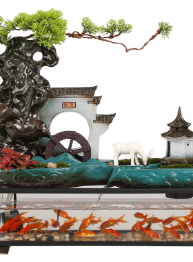 极速中式流水摆件k鱼缸喷泉陶瓷办公室桌面小高山流水景观招财开