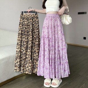 显廋大摆仙女长裙高腰a字雪纺半 碎c花蛋糕裙子女2025新款 新品 夏季