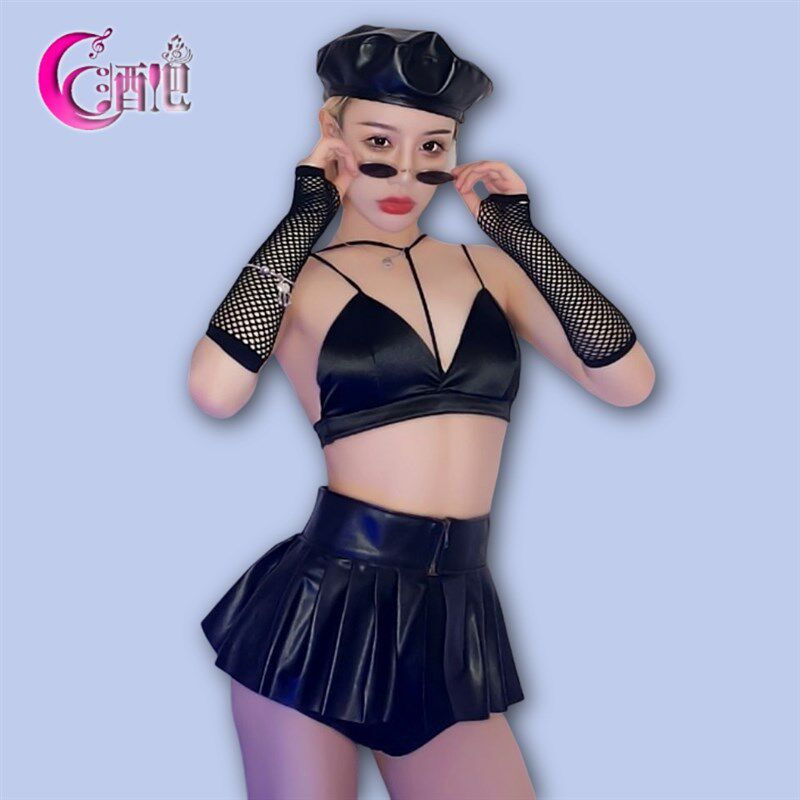 极速黑色JAZZ女l装爵士舞蹈DS演出服套装黑色性感酒吧GOGO领舞跳