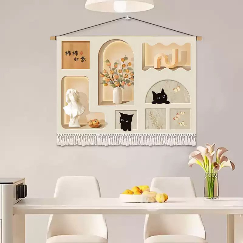 简约现代熊c猫餐厅装饰画挂布卧室床头可爱布艺挂画电表箱遮挡挂图片