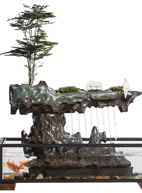 极速流水喷泉办公室桌面中式w景观招财水轮转运生财鱼缸开业礼品