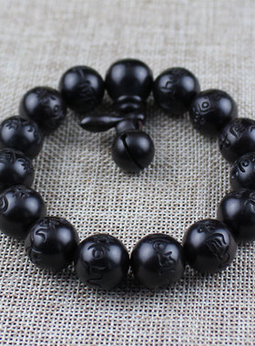 极速厂家直销雷击木手串圆珠雕刻佛珠枣木男女R佛珠念珠手链黑木