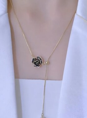 新品气质百搭镶钻花朵珍珠项链轻奢小众毛衣链女2023X年新款爆款