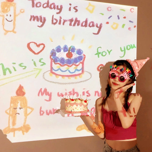 新品生日投影灯仪女孩拍照道具氛围背景帽子眼镜生日Y快乐装饰场