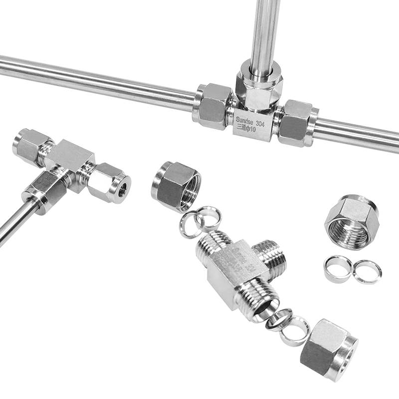 极速304不锈钢j卡套三通接头气源仪表铜管等径中间T型快速插锁终