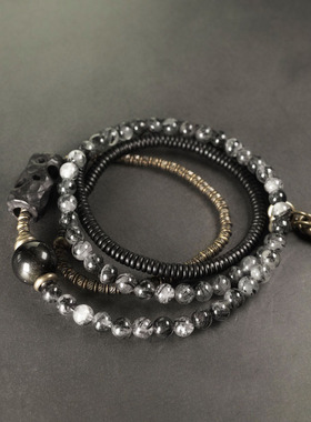 极速非鱼之c家黑发晶檀木混搭设计手串男 个性手链项链双用珠子手