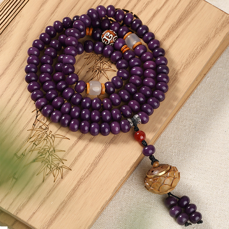 极速抖音紫色白j玉菩提根手串女108颗菩提子手链念珠莲花香囊佛珠