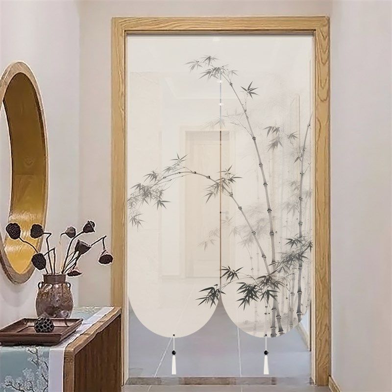 极速米竹中式古风山水半透门帘隔断帘玄关书房P半截挂帘装饰帘子