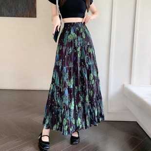 气质松紧高腰遮跨a字碎花 2025新款 新品 雪纺蛋糕长裙女半身裙s夏季