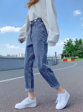 新品15b0小个子老爹牛仔裤女春装145矮搭配显高直筒宽松八分哈伦
