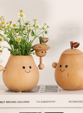 极速抱抱梨/创木工坊实木质工位桌治愈小摆件家居装饰.花瓶笔筒香