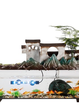 极速流水玻璃鱼缸乔迁开业礼v品创意招财造景装饰摆件书房办公桌