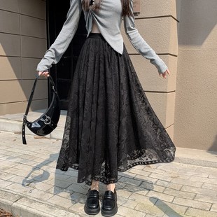 显廋大摆aS字纱裙宽松高腰半 2025新款 新品 旗袍内搭打底蕾丝裙女装