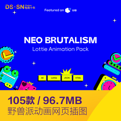 时尚潮流复古新野兽派Lottie动画插图aep设计素材js模版D24111801