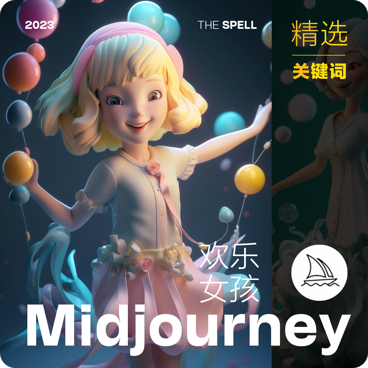 欢乐女孩卡通形象头像midjourney精选描述句子关键词素材D2332703