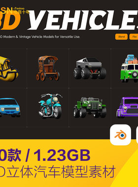 3D立体汽车自行车摩托车飞机png插图blender模型设计素材25100902