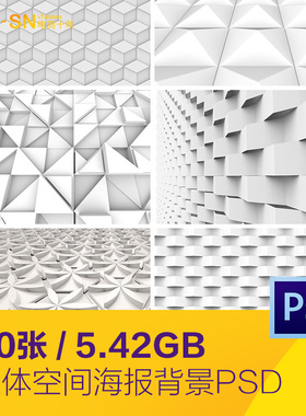 高科技感抽象几何图形三维立体空间海报背景psd设计素材112004