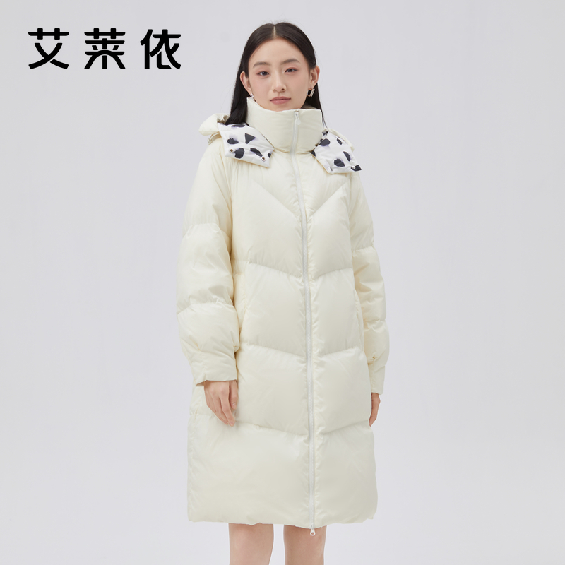 艾莱依官方正品爱心羽绒服女款冬季新款连帽长款时尚保暖冬装外套