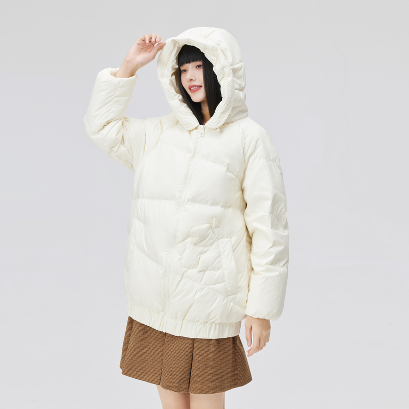 艾莱依修身年新款鸭绒羽绒服女款冬季温暖时尚短款设计感冬装外套