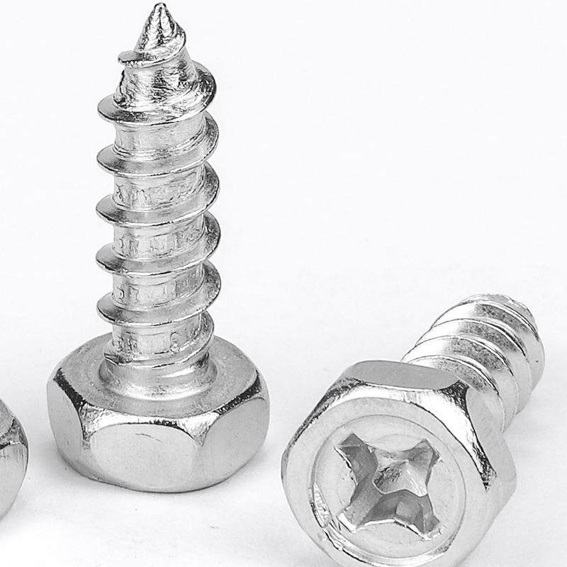 201不锈钢十字槽凹穴外六角自攻螺丝凹脑六角头木螺钉M4/M5/M6/M8