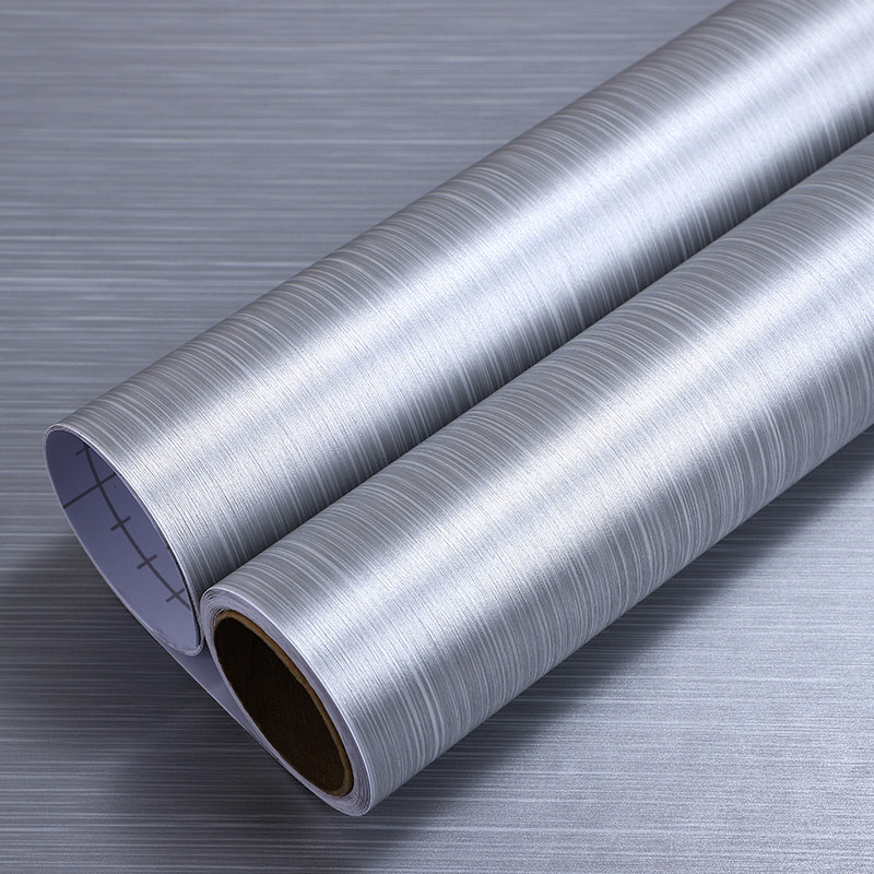 加厚不锈钢拉丝贴纸浅灰银色钛拉丝不锈钢贴膜仿金属改色贴纸自粘