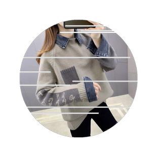 2026春秋冬款加绒毛衣女拼接假两件打底衫韩版宽松上衣百搭外穿潮