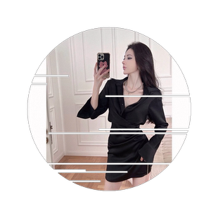 新款缎面黑色v领长袖春秋衬衫裙收腰包臀连衣裙女翻领短裙女纯欲