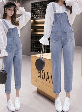 网红牛仔背带裤女韩版宽松2025爆款新款春秋矮个子显瘦修身学生装