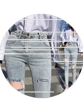 破洞牛仔裤女夏天紧身破洞裤修身显瘦韩国ins小脚裤时尚九分裤子