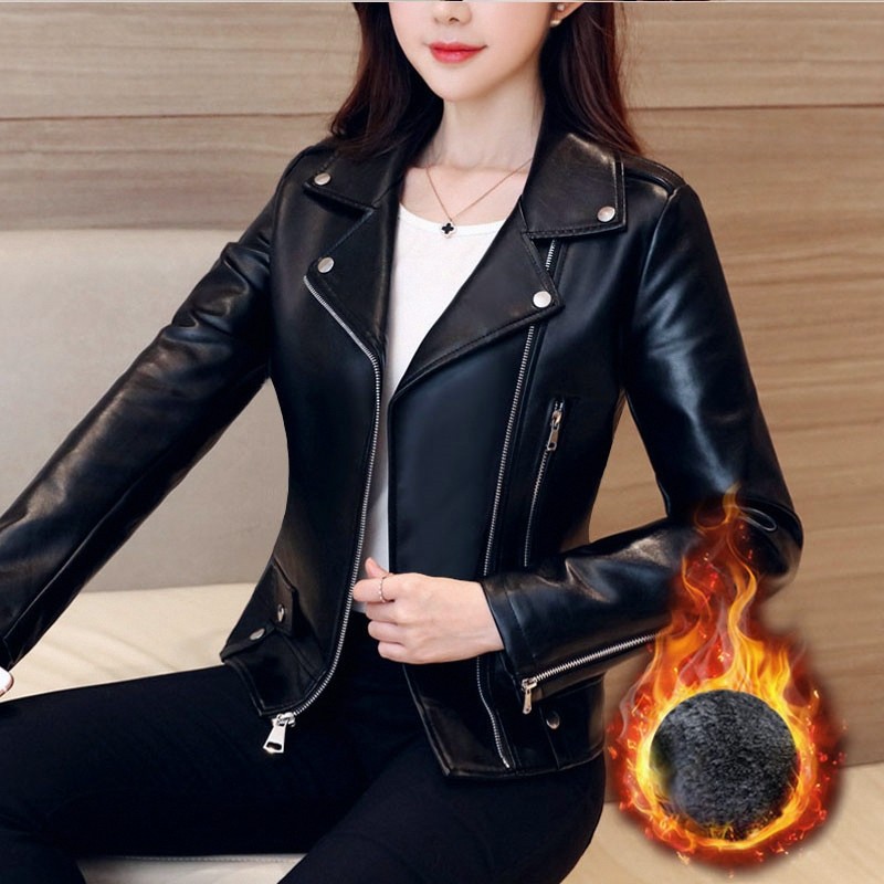 春秋冬小皮衣女装外套大码皮夹克韩版修身显瘦加绒加厚明星同款潮