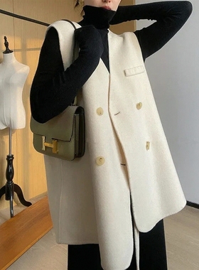 韩版时髦马甲宽松收腰显瘦呢子马夹外套潮毛呢马甲女秋冬新款2025