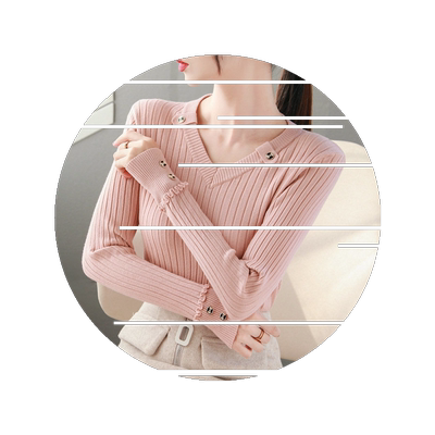 针织衫新款2025女秋冬毛衣短款V领打底衫修身外穿上衣内搭木耳边