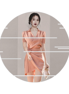显瘦V领系带短袖连衣裙2026夏季新款女人味时尚气质职业OL衬衣裙