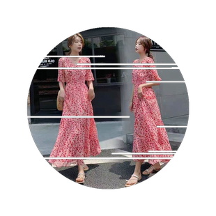 连衣裙仙气超仙森女系初恋半袖法式复古碎花长裙子及踝夏季过脚踝