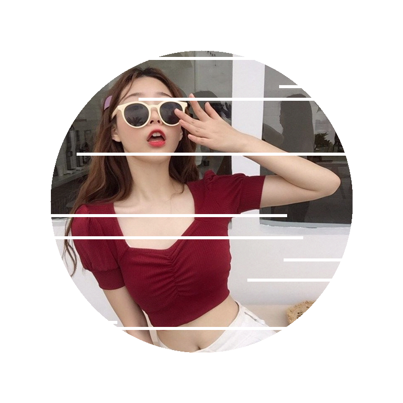 韩版短袖百搭露脐短款可爱港味女
