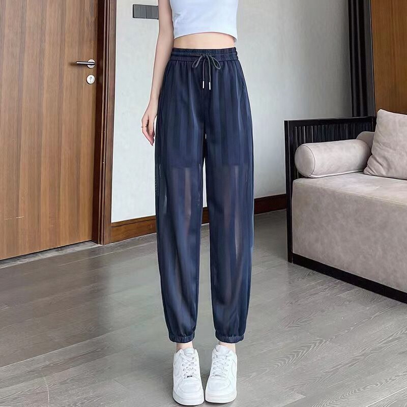 冰丝运动裤女夏季薄款网纱速干裤子夏天休闲凉凉防晒九分哈伦女裤