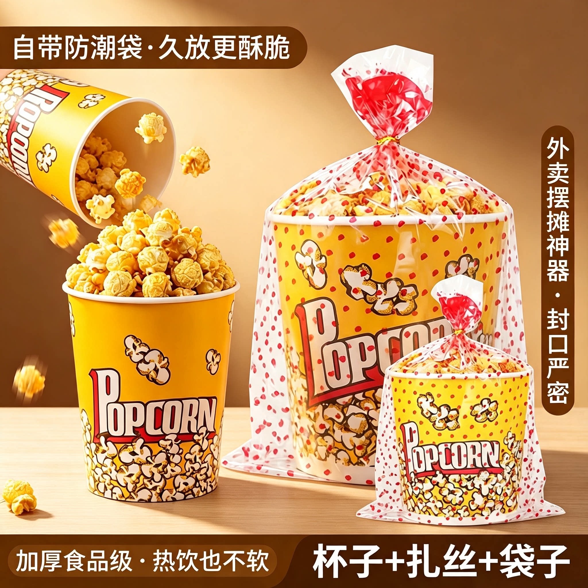 爆米花桶一次性纸杯商用便携扎丝图片