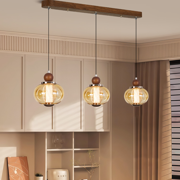 帕莎 餐厅吊灯 法式中古风胡桃木色餐桌灯vintage复古餐厅吧台灯