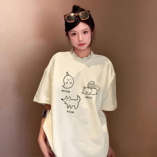 韩系慵懒风小众设计感上衣女 白色t恤女短袖 夏季 纯棉半袖 2025新款