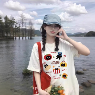 高街半袖 重磅纯棉白色短袖 宽松设计感美式 t恤女2025新款 上衣 爆款