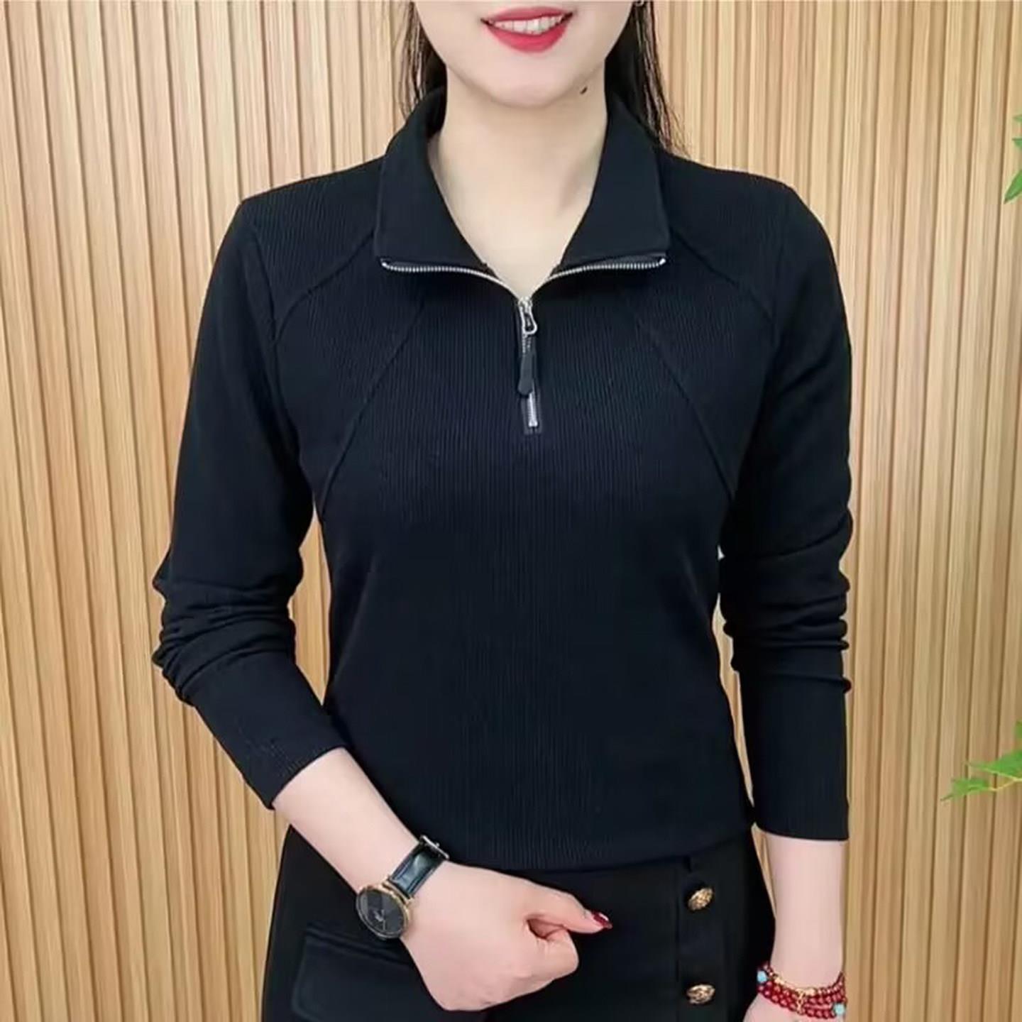 芸菲汇服饰甄选店洋气牡丹衫2026秋季女士拉链打底衫减龄长袖上a9