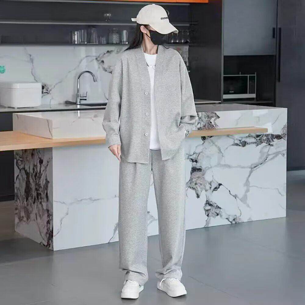 雪溪男士春装套装ootd穿搭高级感休闲运动套装宽松外套长裤两件a5