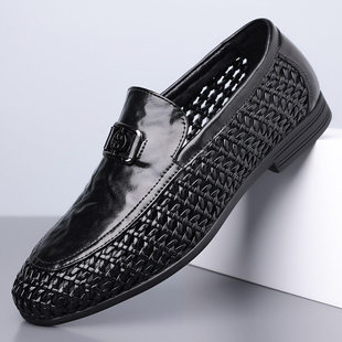圣力马男鞋帕玛特休闲皮鞋春夏时尚编织镂空洞洞凉鞋软底豆豆鞋a8