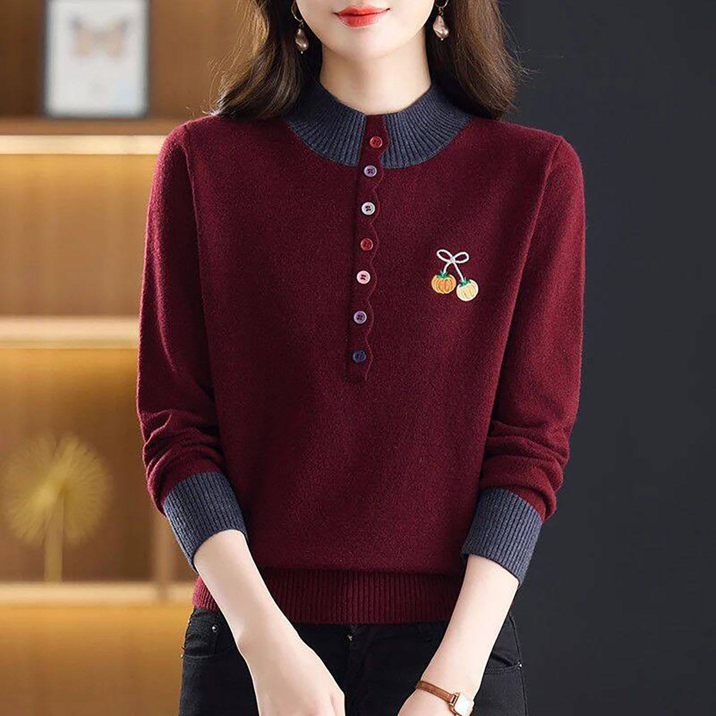 欧关女装时尚减龄针织羊毛衫女士高级感洋派毛衣秋冬加绒保暖小衫,女装/女士精品,大码内搭,淘宝优惠券,粉丝福利购,淘宝优惠卷