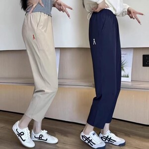 金灿灿女裤冰丝速干透气休闲裤春夏女士窄版直筒裤蝴蝶档八分裤a5